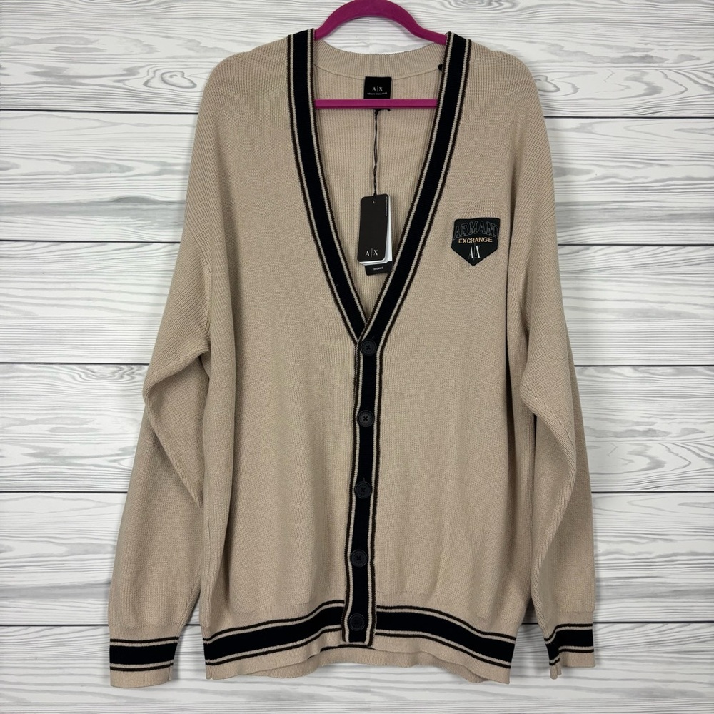 A/X Armani Exchange Men’s Cotton Collegiate V-Neck Ribbed Cardigan Large NWT